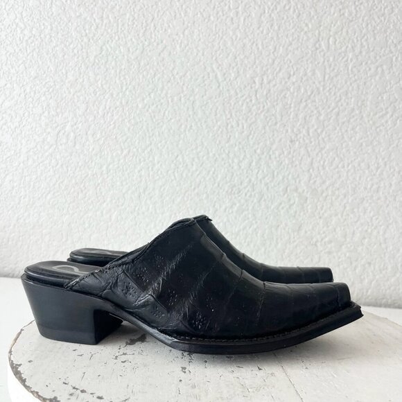 Rod Patrick Womens Mules 5C Black Caiman Leather Western Slip On Boots - Picture 2 of 12